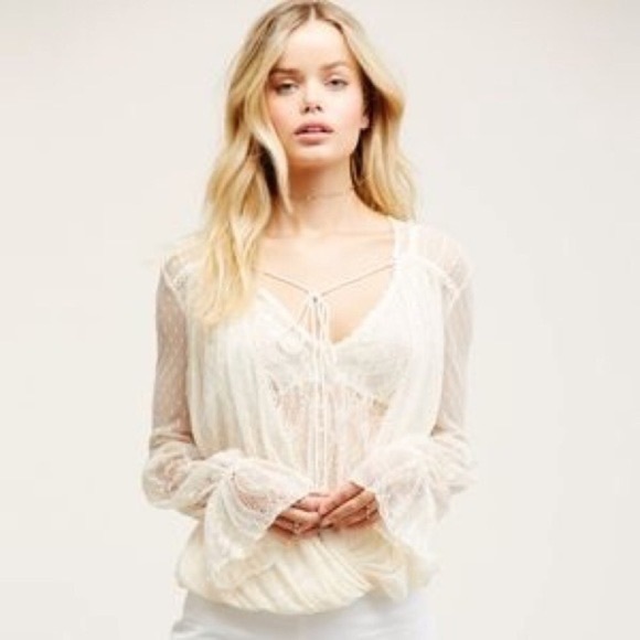 Free People Tops - Free People Far Away Sheer Cream Lace Blouse